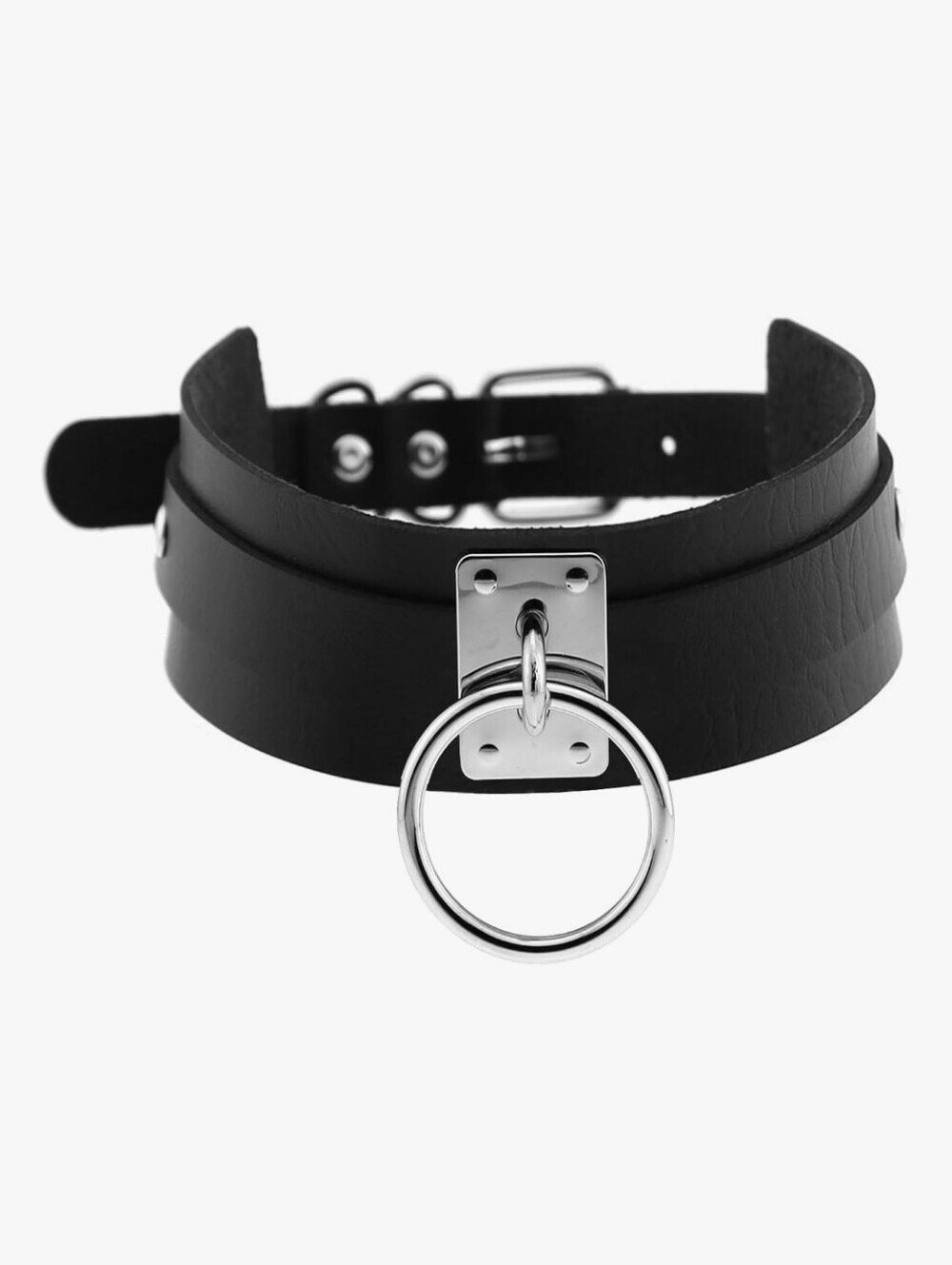 Black Faux Leather O-Ring Choker Necklace